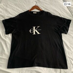Vintage 90s Calvin Klein Logo Shirt Medium Black Made in USA Y2K Cotton